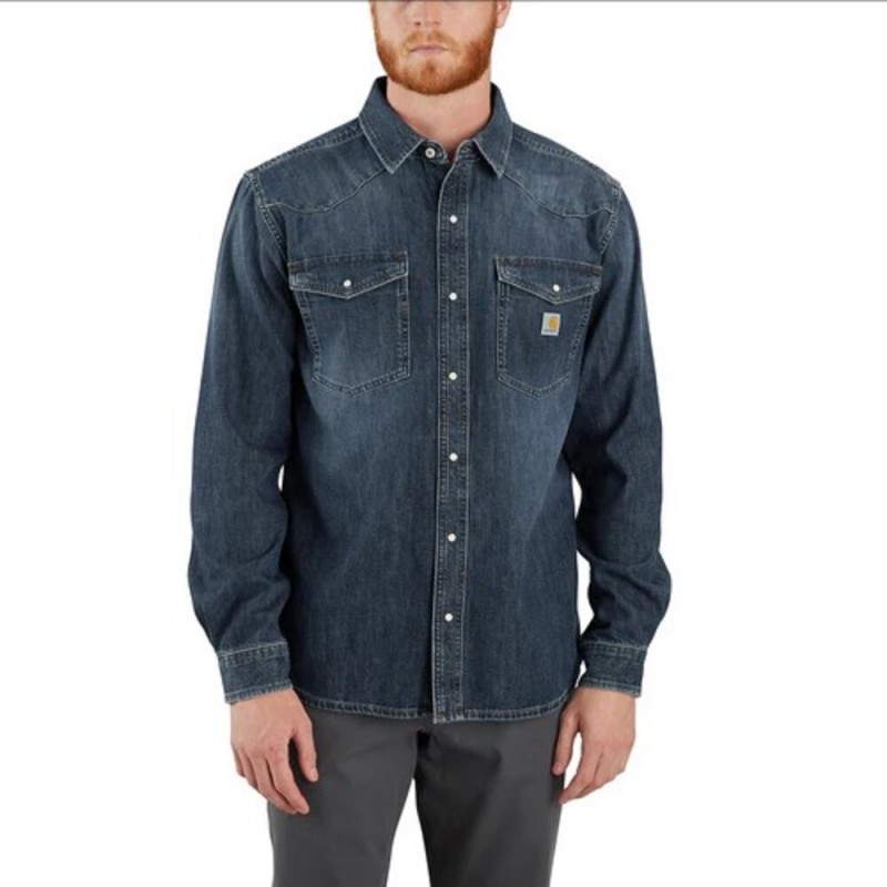 CARHARTT MONTANA RELAXED FIT MIDWEIGHT DENIM LS SNAP FRONT SHIRT