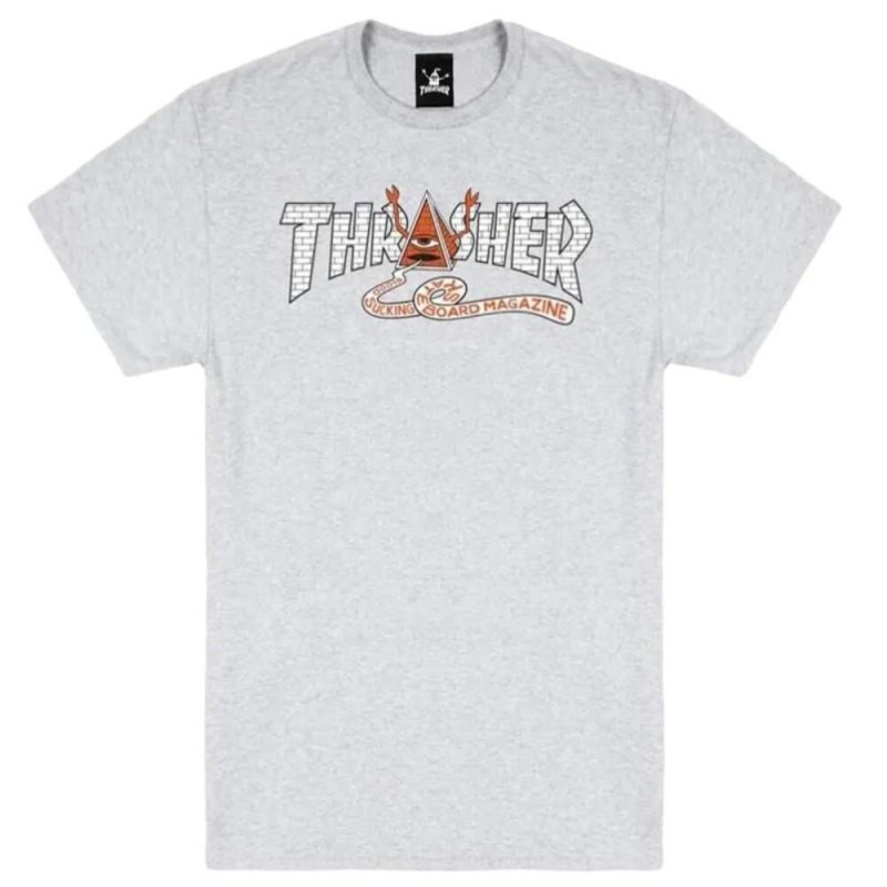 THRASHER X TOY MACHINE PYRAMID T-SHIRT-ASH GREY