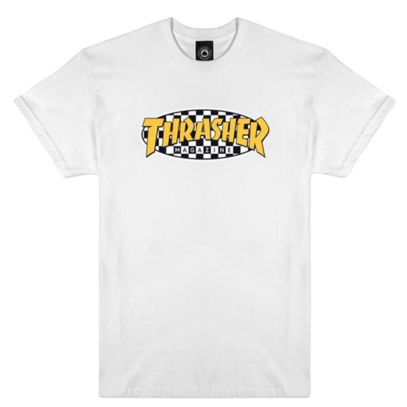 THRASHER CHECKERED OVAL T-SHIRT-WHITE